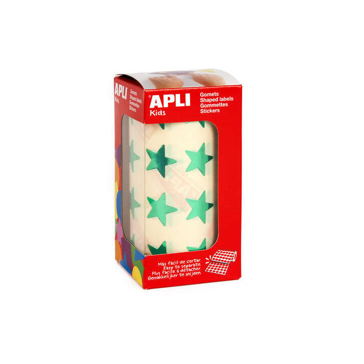 Apli Gomets Estrella Verde Metalizado - Tamaño 19.5mm - 1416 Gomets por Rollo - Adhesivo Permanente - Ideal para Escuelas y Ta