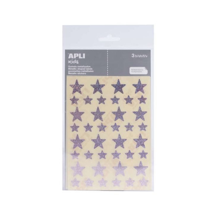 Apli Gomets Estrella Holograficos - Tamaño 12.5mm y 19.5mm - Adhesivo Permanente - 120 Gomets por Bolsa - Desarrollo de Habili
