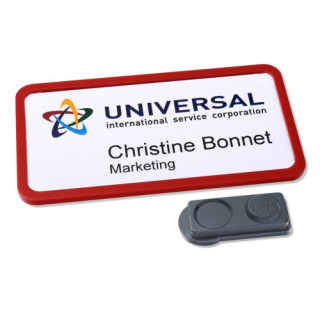 Caja 10 portanombres office badge rojo con imán extra fuerte--37 x 75 mm avery 4839r-l