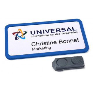 Caja 10 portanombres office badge azul con imán extra fuerte–37 x 75 mm avery 4839b-l