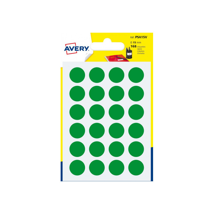 Paquete 7 hojas etiquetas redondas gomets verdes 15mm diametro avery psa15v