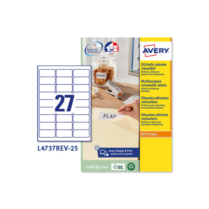 Paquete 25 hojas etiquetas despegables ecológicas