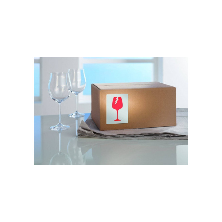 Rollo 200 etiquetas para envíos pre-impresas con el icono "frágil" 74x100 mm avery 7251