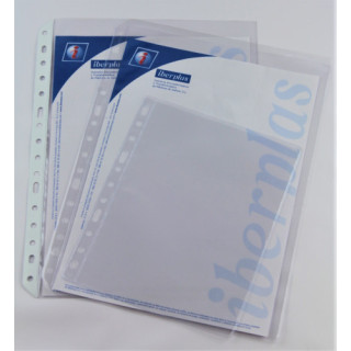 Caja 100 fundas formato folio pvc cristal extra 100 micras multitaladro iberplas 204100