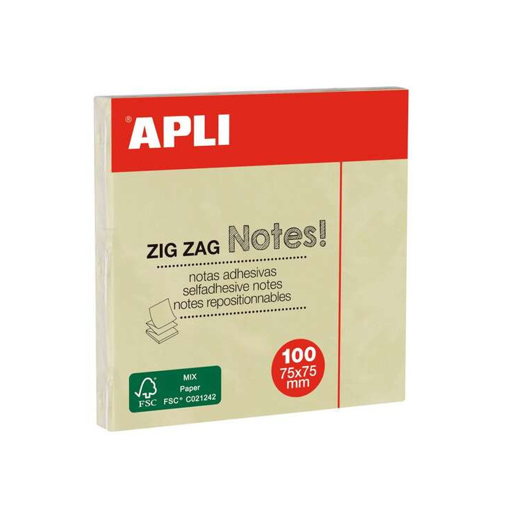 Apli Classic Bloc de 100 Notas Adhesivas Zigzag 75 x 75 mm - Color Amarillo