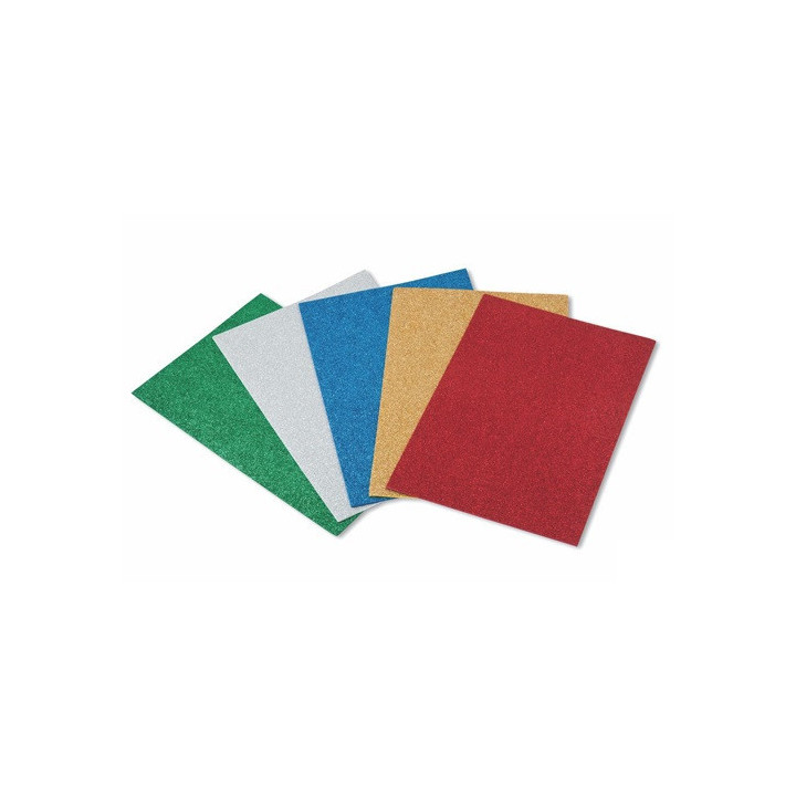 Set 5 laminas eva 40x60 cm. purpurina colores surtidos faibo 1659-00