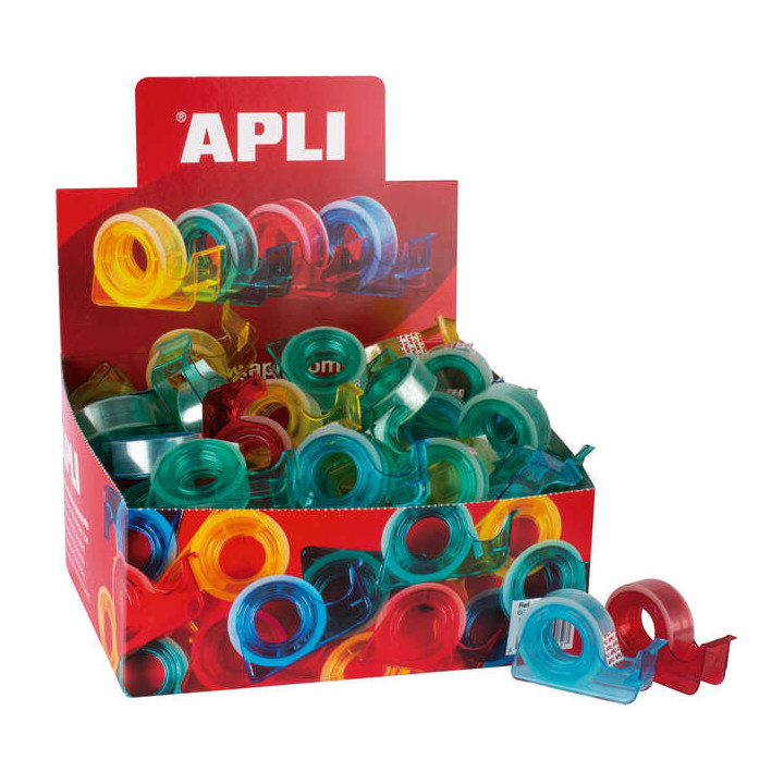 Apli Porta Cinta School con Cinta Adhesiva Transparente - 15mm x 10m - Facil de Usar y Transportar - Ideal para Estudiantes y O