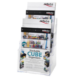 Expositor sobremesa escalonado con 4 compartimentos transparente a4 deflecto 77441