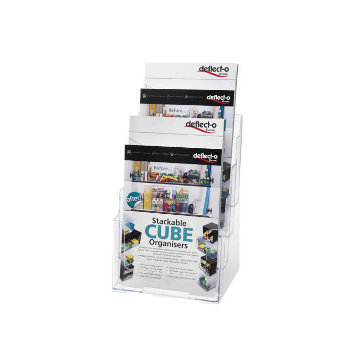 Expositor sobremesa escalonado con 4 compartimentos transparente a4 deflecto 77441