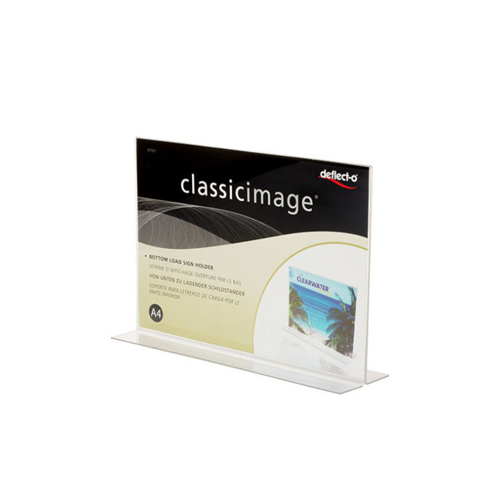 Expositor de sobremesa en forma t a 2 caras poliestireno a4 horizontal deflecto 47701