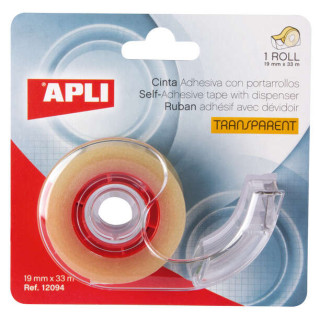 Apli Porta Cinta Home con Cinta Adhesiva Transparente - 19mm x 33m - Facil de Usar y Transportar - Ideal para el Hogar y la Ofi