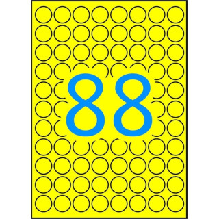 Apli Pack de 704 Etiquetas Redondas Ø 16mm - 8 Hojas A5 por 88 Etiquetas - Adhesivo Permanente - Color Amarillo