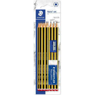 Staedtler Noris 120 Pack de 10 Lapices de Grafito Hexagonales 2HB + 1 Goma de Borrar Plastic 526 50 + 1 Sacapuntas 510 50 - Res