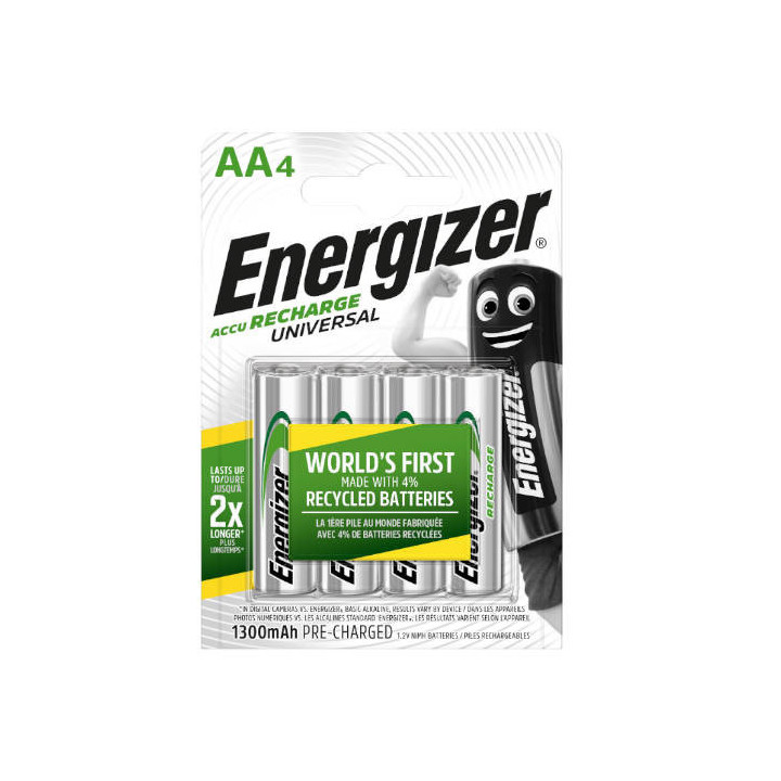 Blister 4 pilas recargables universal potencia 1300 mah tipo hr6 energizer e301376000