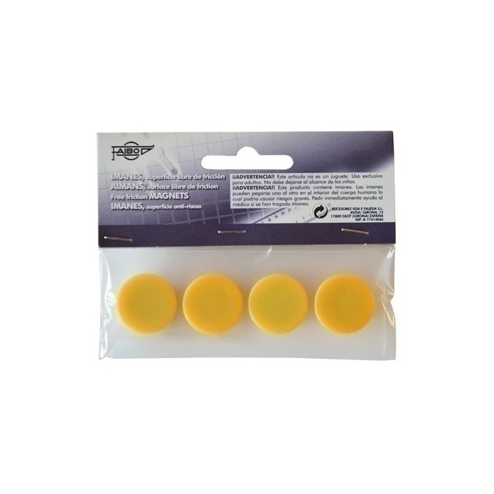 Blister de 4 imanes redondos 20mm. en color amarillo faibo 60-20-05
