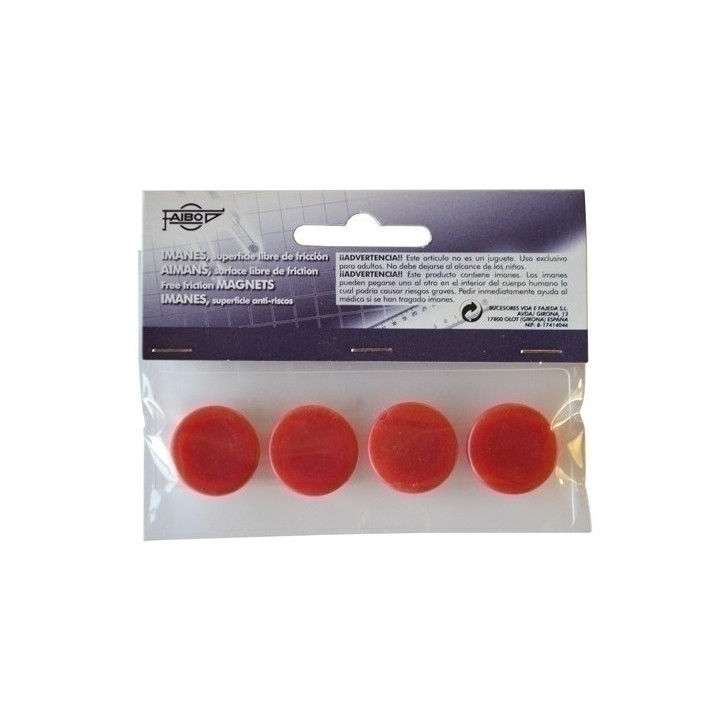 Blister de 4 imanes redondos 20mm. en color rojo faibo 60-20-03