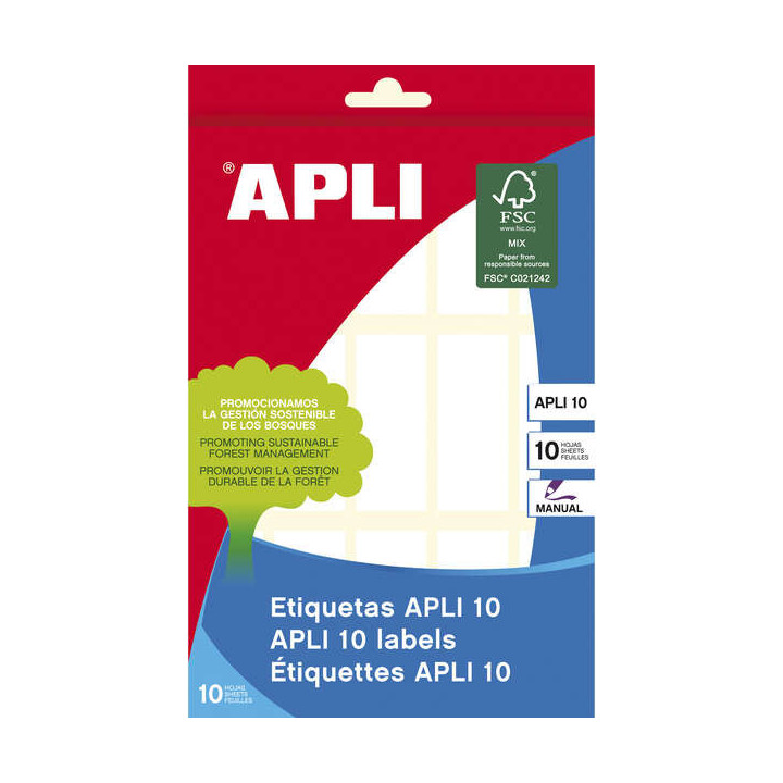 Apli Pack de 150 Etiquetas Rectangulares 20x50mm - 10 Hojas por 15 Etiquetas - Adhesivo Permanente - Cantos Romos - Ideal para
