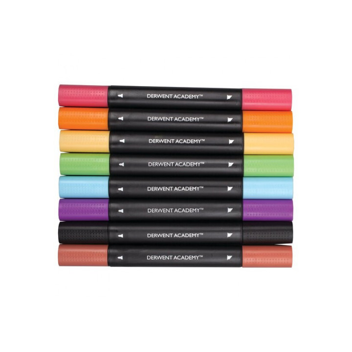 Pack de 8 rotuladores de 2 puntas fina y biselada alta calidad colores surtidos derwent 98208