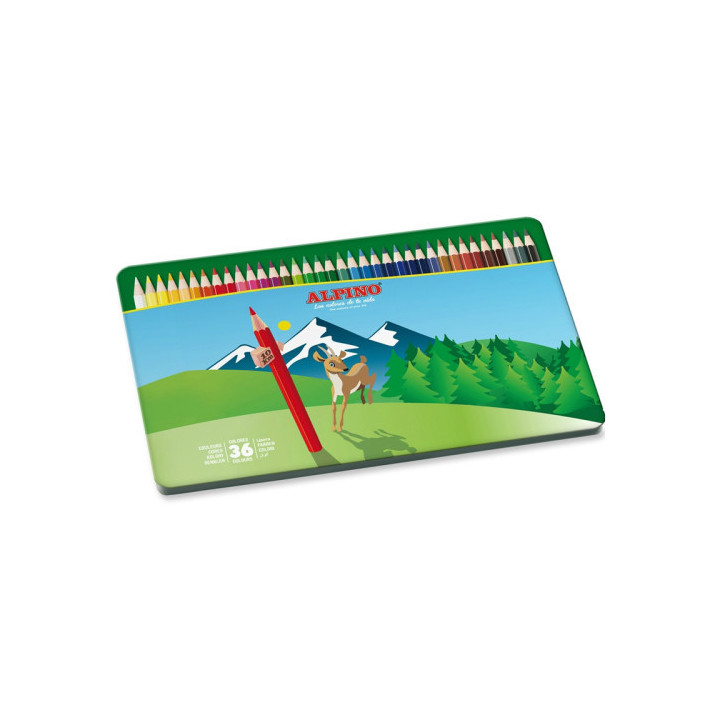 Estuche metal 36 unidades lapices hexagonales alta calidad mina 3mm. alpino al010760