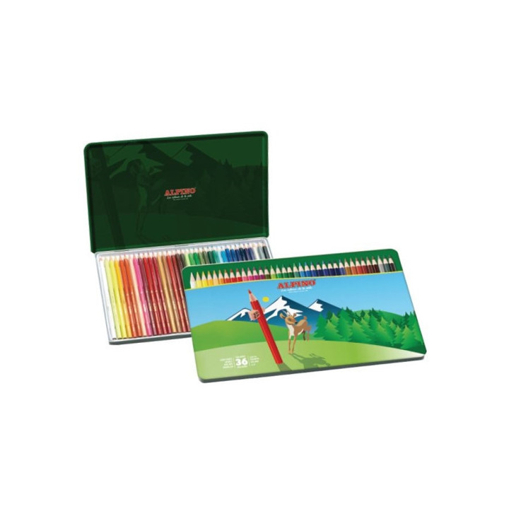 Estuche metal 36 unidades lapices hexagonales alta calidad mina 3mm. alpino al010760