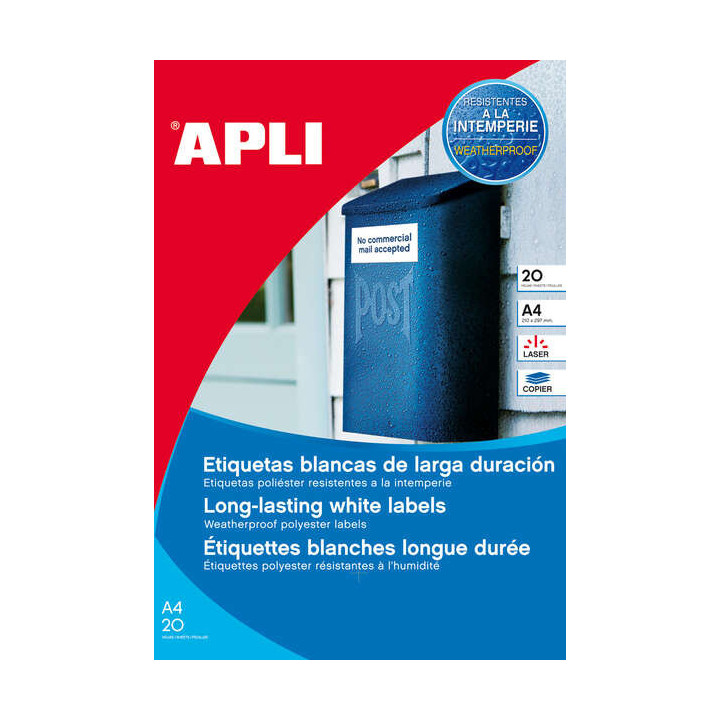 Apli Pack de 960 Etiquetas Blancas Resistentes Intemperie - Tamaño 45.7x21.2mm - 20 Hojas x 48 Etiquetas