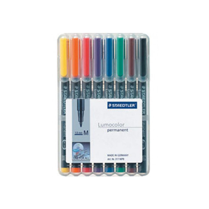 Estuche 8 marcadores lumocolor permanente punta media 1mm. surtidos staedtler 317 wp8