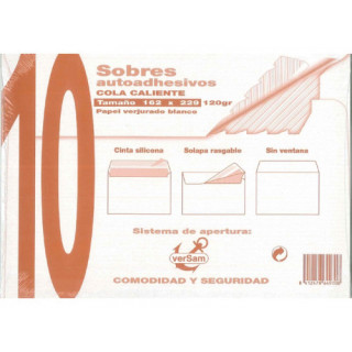 Paquetes de 10 sobres blanco verjurado 162x229 120 grs. sam 664930