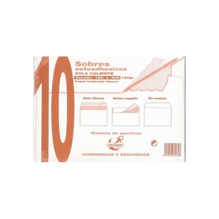 Paquetes de 10 sobres blanco verjurado 162x229 120 grs. sam 664930