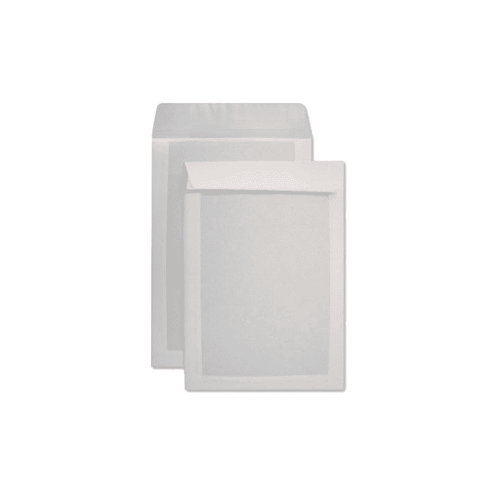 Caja 125 bolsas folio prolongado (260x360) offset blanco 120 g.cartosam respaldo carton 450 grs. autoadhesivo tira silicona s...