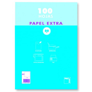Paquete papel extra blanco satinado 100 hojas 80 grs. a-5 (148x210mm.) liso pacsa 21814