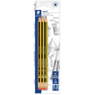 Staedtler Noris 122 Pack de 6 Lapices de Grafito Hexagonales 2HB con Goma - Resistencia a la Rotura - Madera de Bosques Sosteni