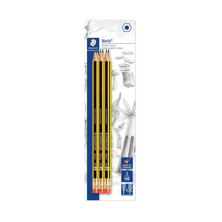 Staedtler Noris 122 Pack de 6 Lapices de Grafito Hexagonales 2HB con Goma - Resistencia a la Rotura - Madera de Bosques Sosteni