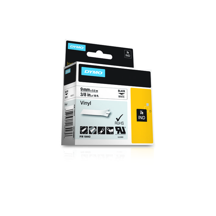 Cinta rotuladora rhinopro vinilo blanco 9mm.x5,5m. dymo 18443