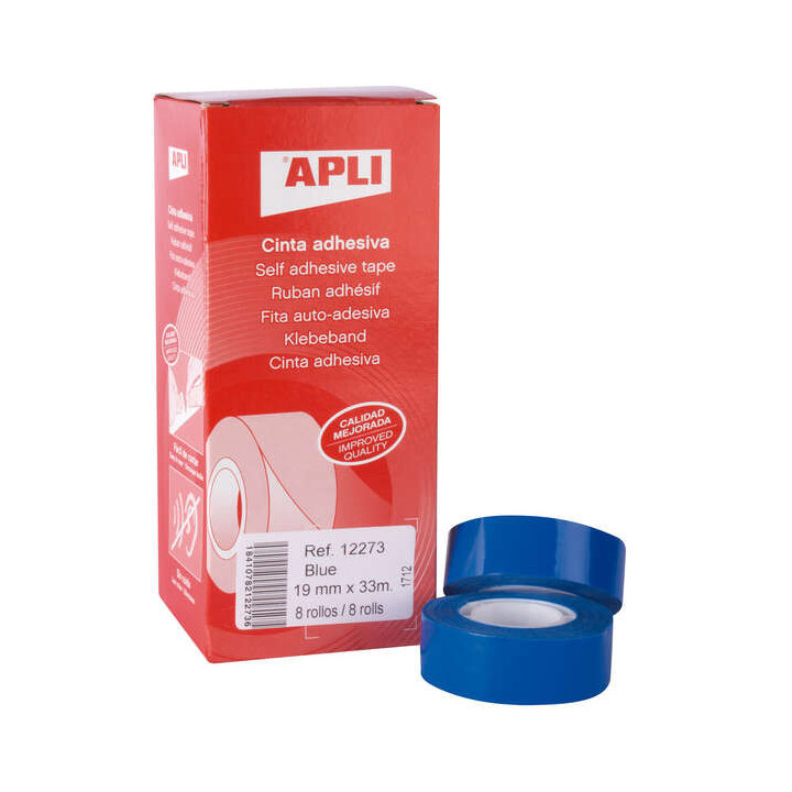 Apli Cinta Adhesiva Azul 19mm x 33m - Resistente al Agua y a la Intemperie - Facil de Cortar con las Manos - Ideal para Manuali