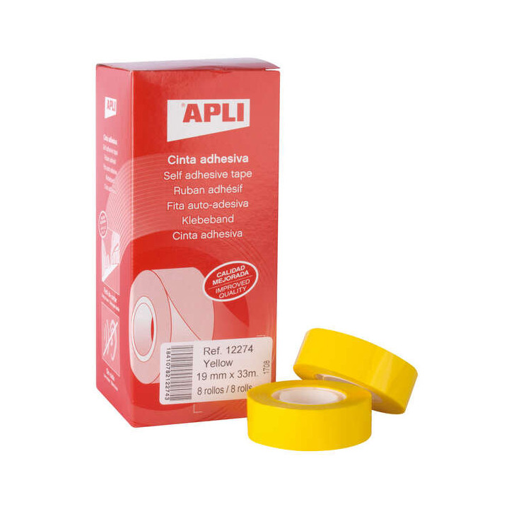Apli Cinta Adhesiva Polipropileno 19mm x 33m - Resistente al Agua y a la Intemperie - Facil de Cortar con las Manos - Ideal par