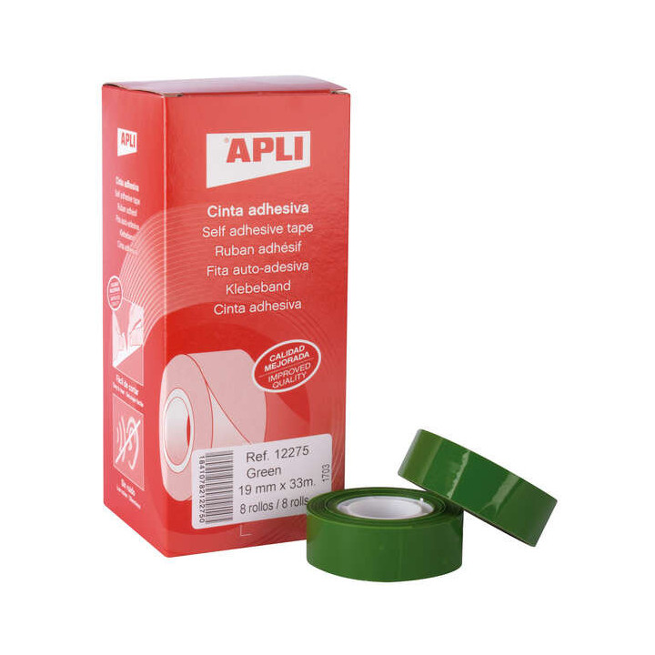 Apli Cinta Adhesiva Polipropileno 19mm x 33m - Resistente al Desgarro - Facil de Cortar - Adhesivo de Alta Calidad - Color Verd