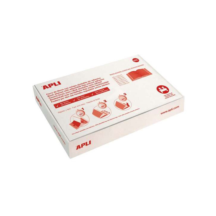 Apli Caja de 100 Forros para Libros 300mm PVC 130 micras - Solapa Autoajustable - Facil Forrado en 3 Pasos - Transparente