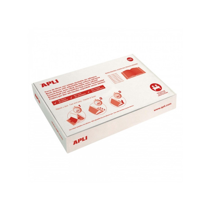 Apli Caja de 100 Forros para Libros 310mm PVC 130 micras - Solapa Autoajustable - Facil Forrado en 3 Pasos - Transparente
