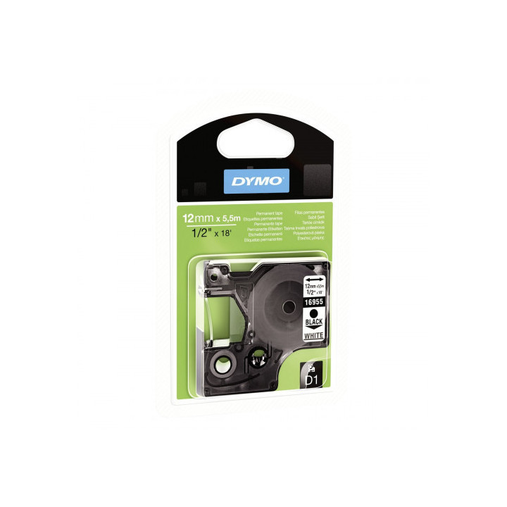 Cinta rotuladora d1 12mmx5.5m poliester negro/blanco dymo s0718060