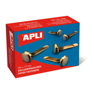 Apli Caja de 100 Encuadernadores Metalicos Dorados 17mm - Sin Arandela - Aptos para Todo Tipo de Documentos - Ideales para Encu