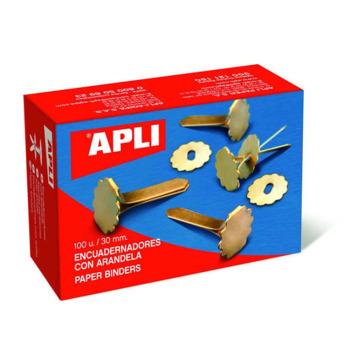 Apli Pack de 100 Encuadernadores Metalicos con Arandela 18mm - Aptos para todo Tipo de Documentos - Incluyen Arandela para Embe