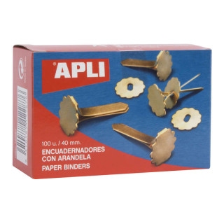 Apli Encuadernadores Metalicos con Arandela - 40mm - Caja de 100 - Aptos para Todo Tipo de Documentos - Incluyen Arandela para