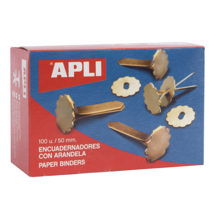 Apli Encuadernadores Metalicos con Arandela - 50mm - Incluyen Arandela para Embellecer y Evitar Rozaduras - Caja de 100 Unidade