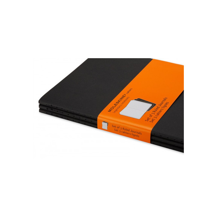 Set de 3 libretas cahier negras l (13x21cm) rayas moleskine qp316