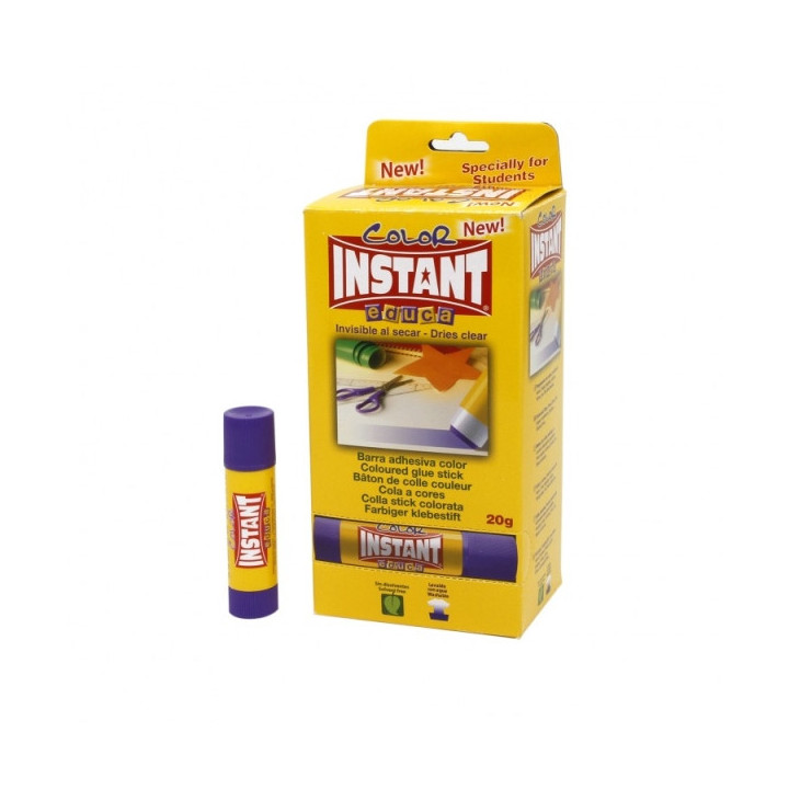 Instant Color Educa Barra de Pegamento 20grs - Apto para Uso Infantil y/o Domestico - Lavable - Sin Disolventes - Color Lila