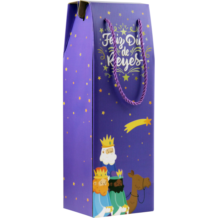 Caja con asa mensajes efecto madera botellero reyes magos (13x36x10 cm) colores surtidos bismark 333603