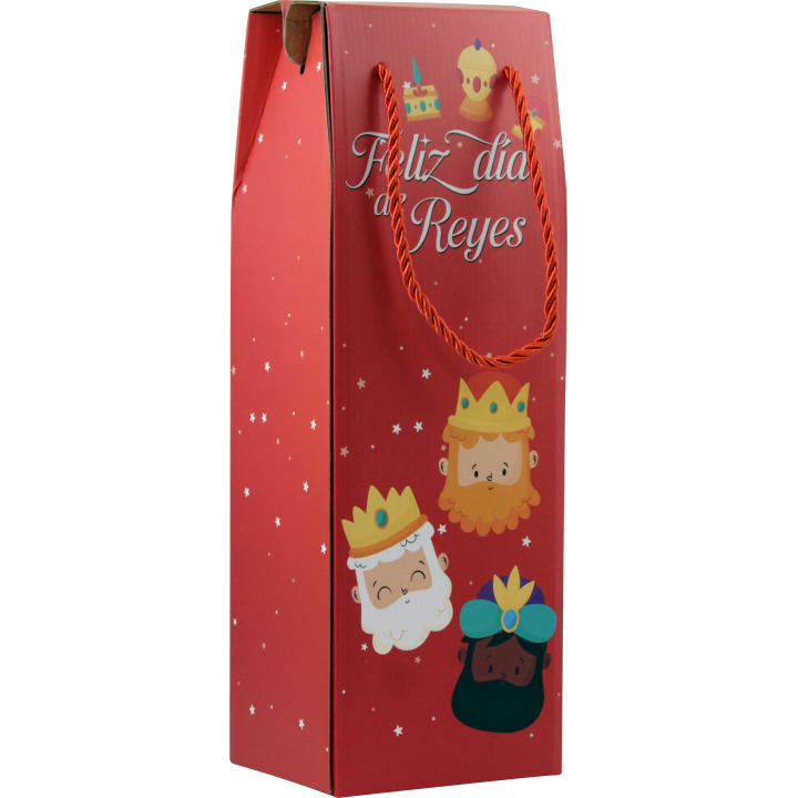 Caja con asa mensajes efecto madera botellero reyes magos (13x36x10 cm) colores surtidos bismark 333603