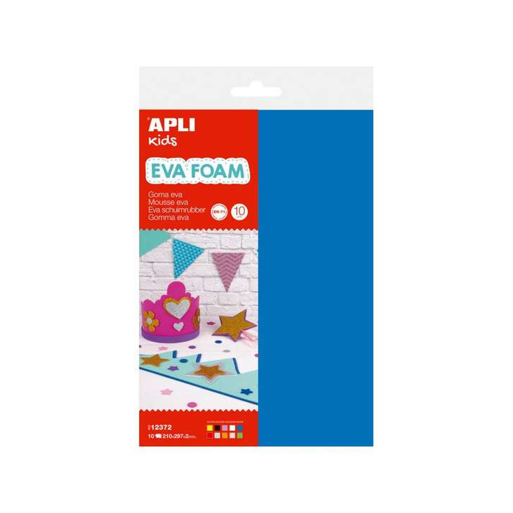 Apli Pack de 10 Goma Eva Multicolor A4 - Grosor 2 mm - Impermeable - Moldeable al Calor - Colores Surtidos