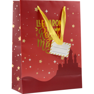 Bolsa papel reyes magos s (24x10x32 cm) foil con tarjeta colgante colores surtidos bismark 333601