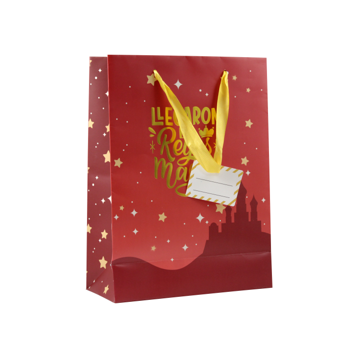 Bolsa papel reyes magos s (24x10x32 cm) foil con tarjeta colgante colores surtidos bismark 333601